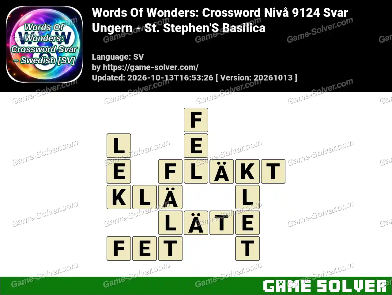 Words Of Wonders: Crossword Nivå 9124 Svar – Ungern – St. Stephen’S Basilica